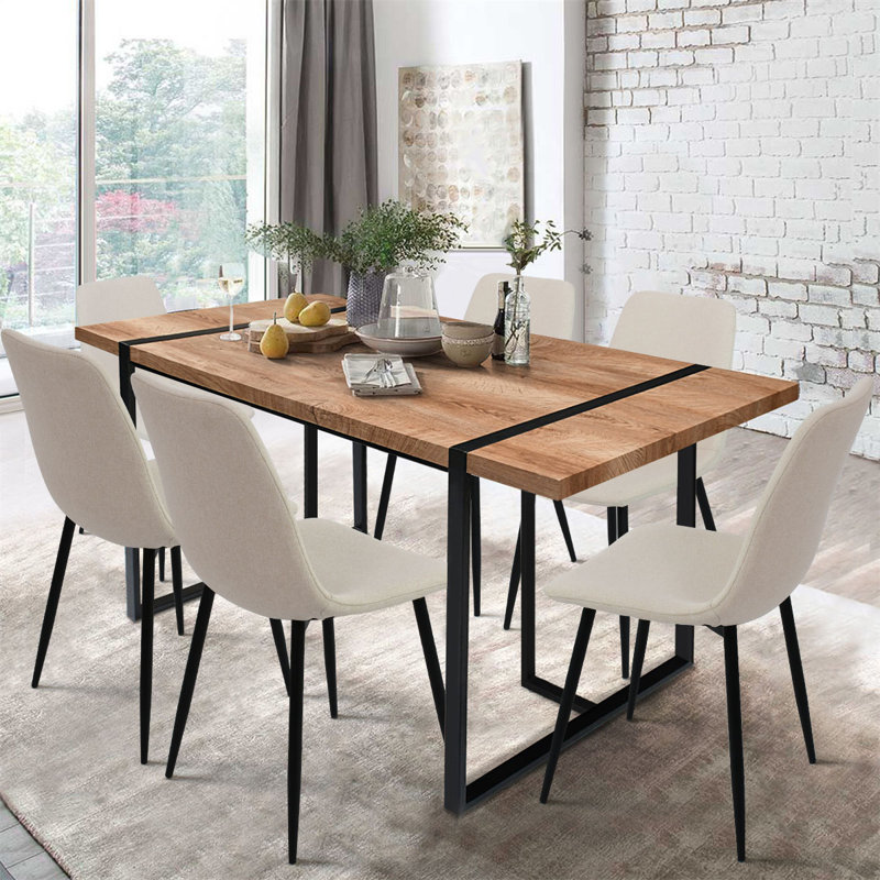 Asparas 59" 6-Person Dining Table Sets, Beige