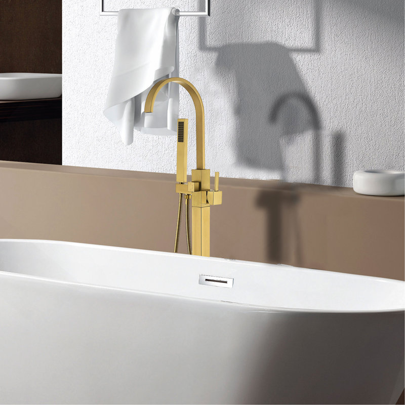 Freestanding Bathtub Faucet with Hand Shower, Brushed Gold