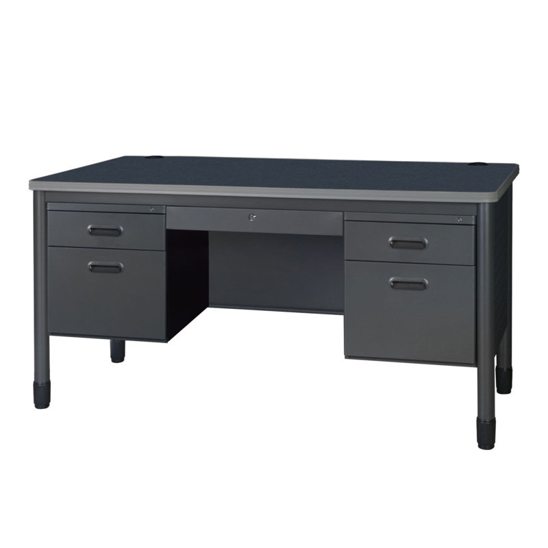 Pasqual Steel Double Pedestal Teacher's Office Desk With Center Drawer 60" X 30" - Grey, Gray/Gray