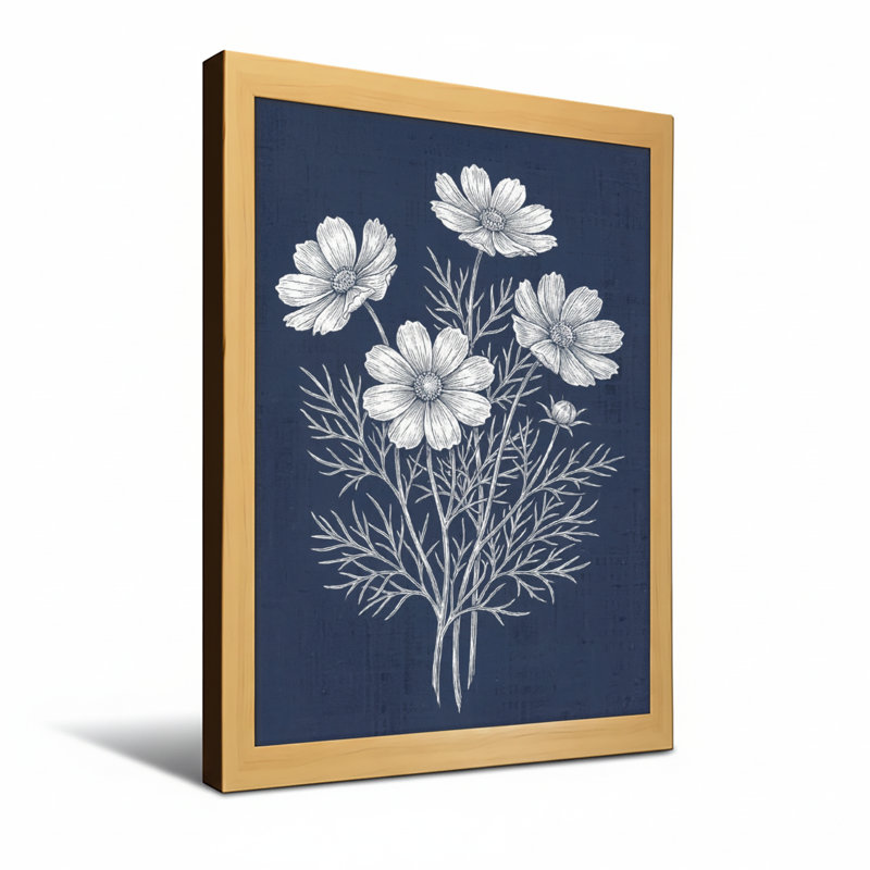 Plantes et fleurs, fleurs blanches sur fond bleu marine, H 12 po x l 18 po, Toile tendue, Ne s’applique pas