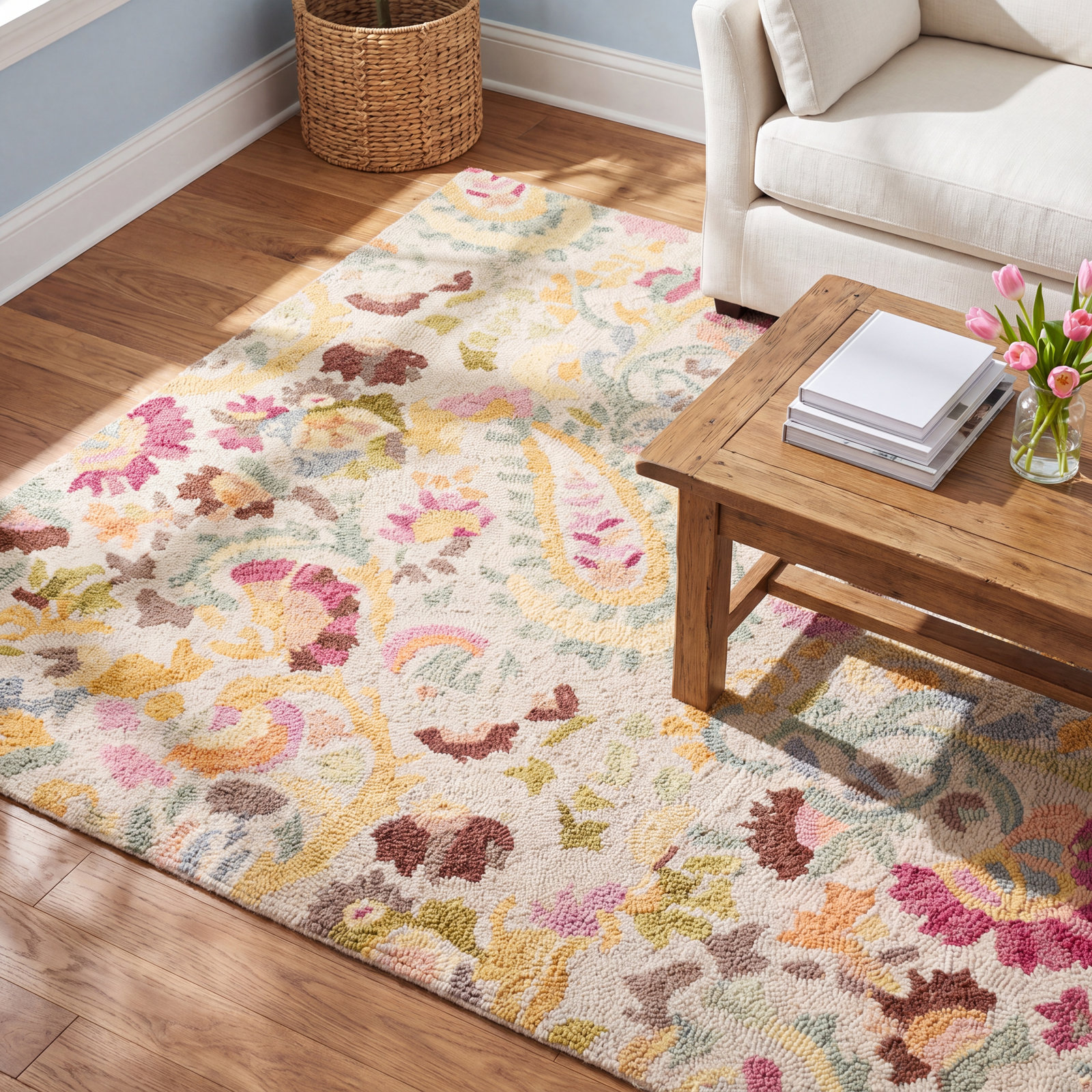 Ines Multi Hand-Hooked Paisley Wool Rug, Rectangle 6' x 9'