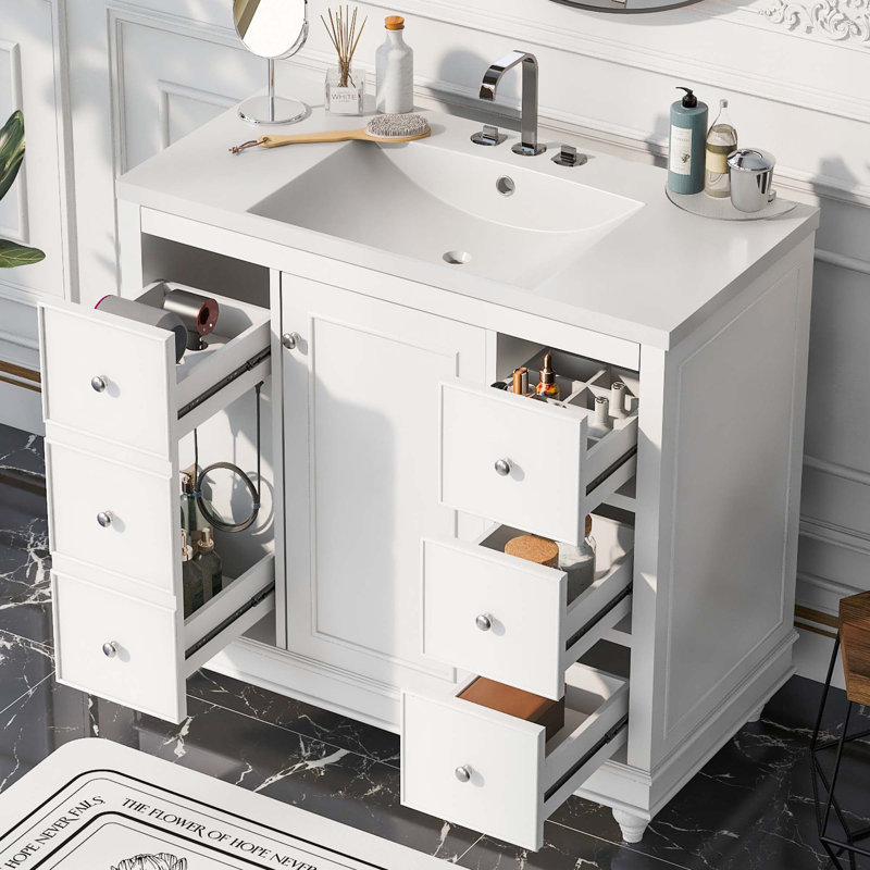 Meuble-lavabo simple 36 po avec plateau Dayleen, Blanc