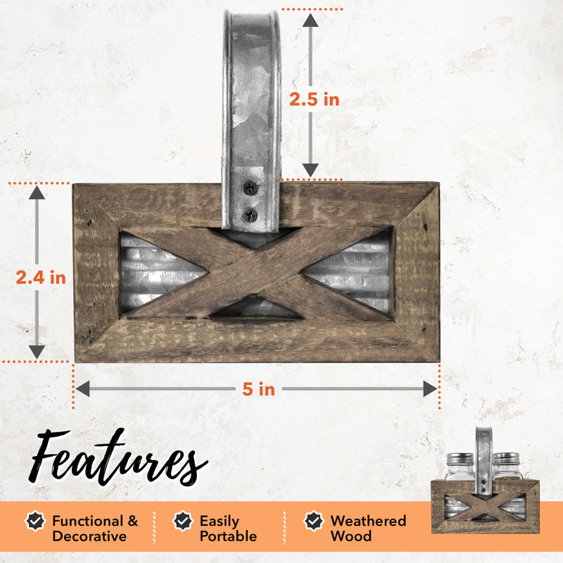 Rustic Weathered Wood and Galvanized Metal Salt & Pepper Shaker Set