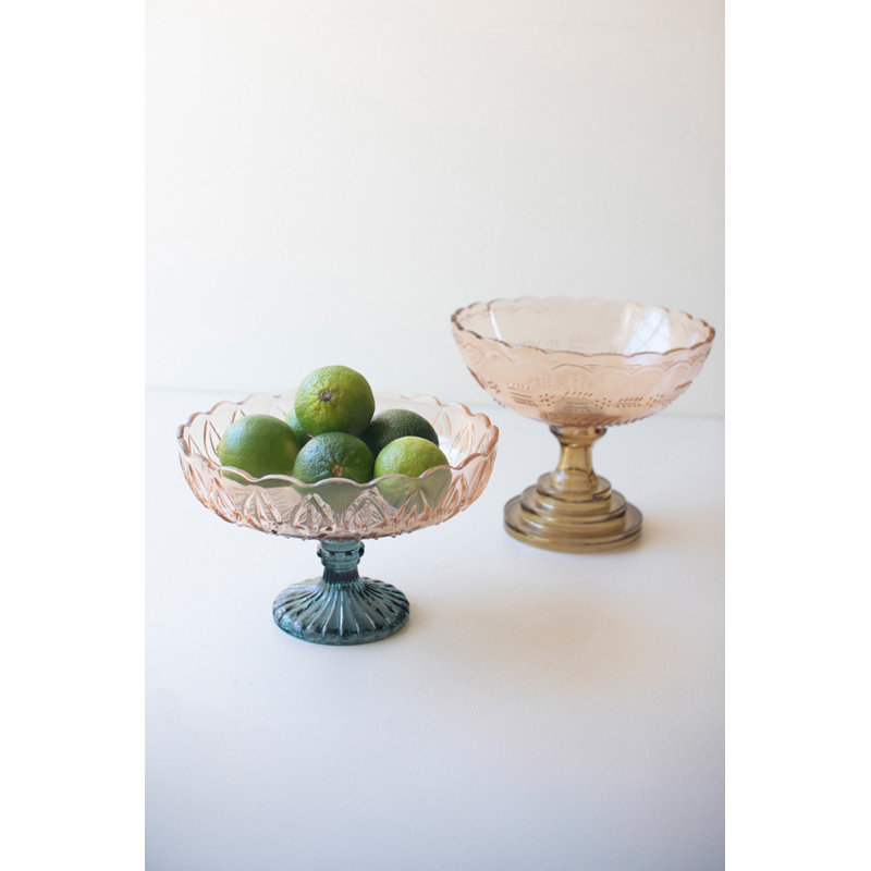  Handcrafted Glass Compotes – 2 X Set of 2 (6.5"H & 5"H) – Serving & Display Pieces