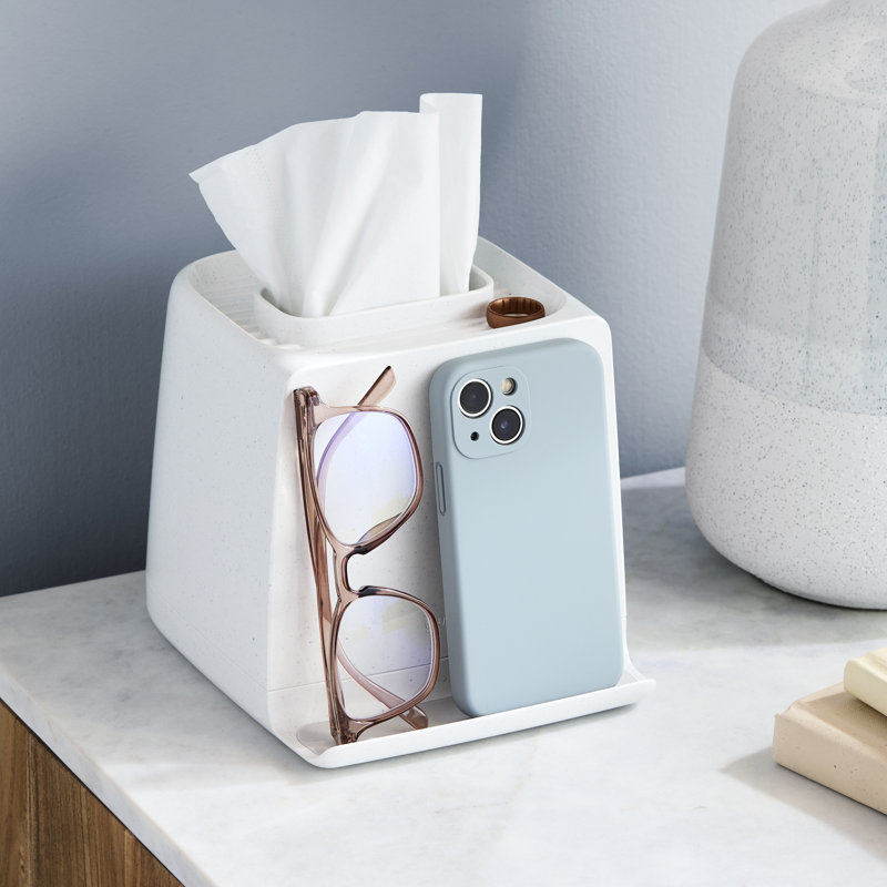 YouCopia The Ledge Tissue Holder, Cube, Bathroom Countertop Organizer with Additional Storage for Phones, Jewelry and Small Accessories