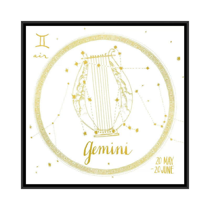 Série de ciel night : gemini sur toile tendue, H 18 po x l 18 po x P 1,5 po, Toile avec cadre noir, Pas de tapis