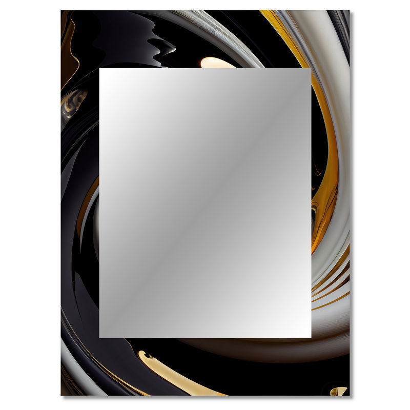 Or et noir vitrail Spiral III - miroir spirales abstraites uniques, 40 po x 30 po