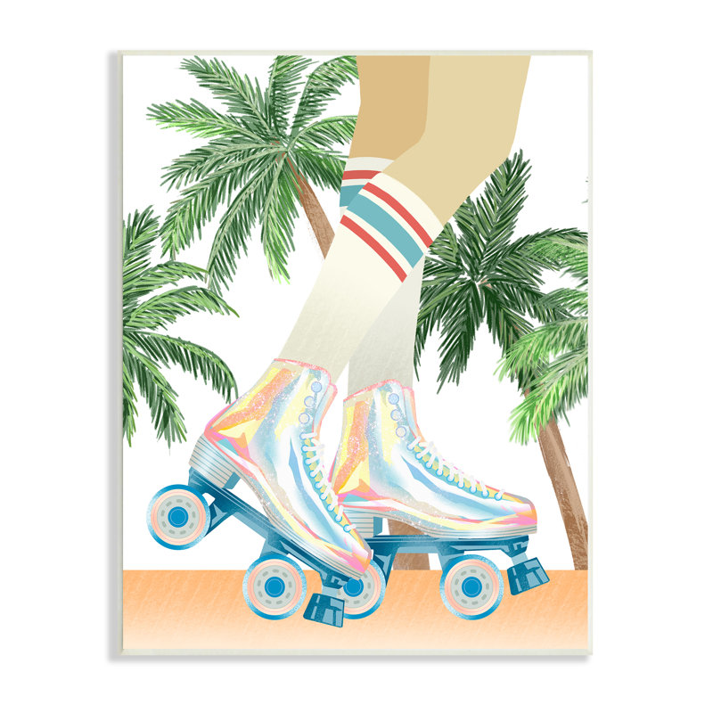 «Retro Pop Roller Skates Tropical Palm Tree Summer» par Ziwei Li - impression sur toile tendue, H 19 po x l 13 po