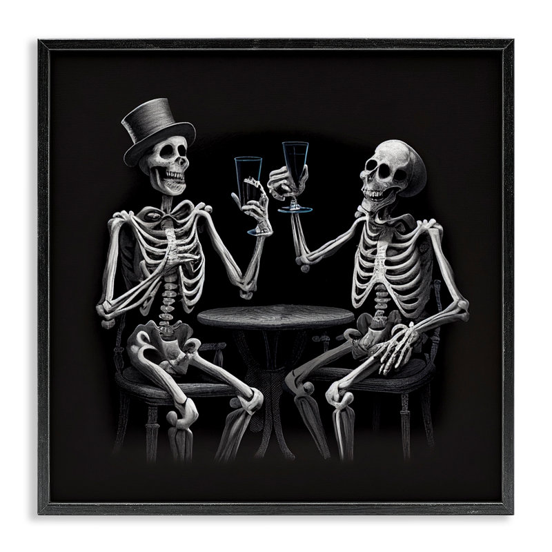 «Spooky Skeletons Cheers», estampe numérique, conception de Sasha, H 24 po x l 24 po, Giclée encadrée noir minuit