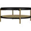 Table basse autoportante ronde noire avec tablette de rangement et pieds en laiton vieilli