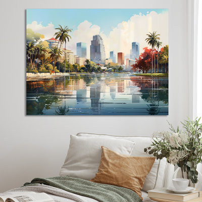 «Skyline of Modern Florida City Watercolor», reproduction sur toile