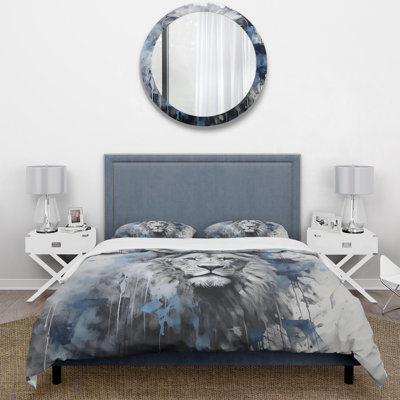 Ensemble de housse de couette animaux en polyester microfibre Grey Savannah Royalty Lion II