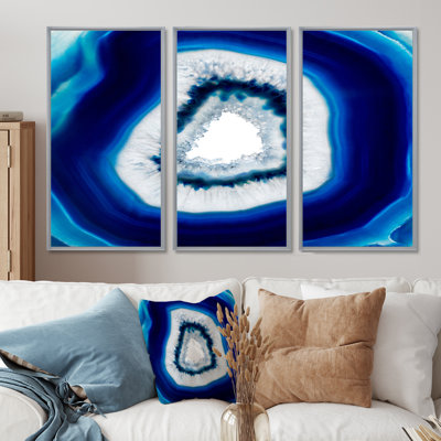 «Slice Of Blue Agate Crystal», ensemble de 3 toiles encadrées