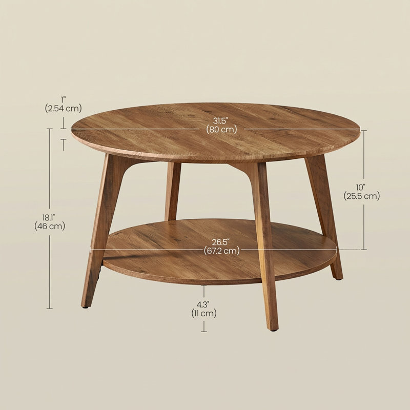 Table basse Maklena avec tablettes de rangement à 2 niveaux, Brown