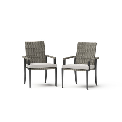 Outdoor Contemporary Set Of 2 Arm Dining Chairs And Sunbrella Cushions - Sunbrella Canvas Flax