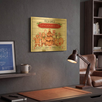 «Gingerbread Sign» par Jean Plout, art mural en métal doré, 16 po x 12 po