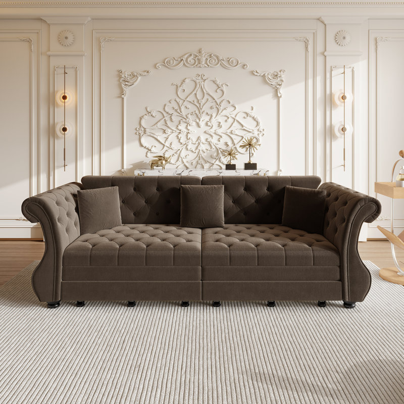 Canapé-lit de 98 po, canapé-lit Chesterfield surdimensionné avec revêtement en velours indémodable, capitonnage élégant pour le salon, la chambre à coucher et un appartement