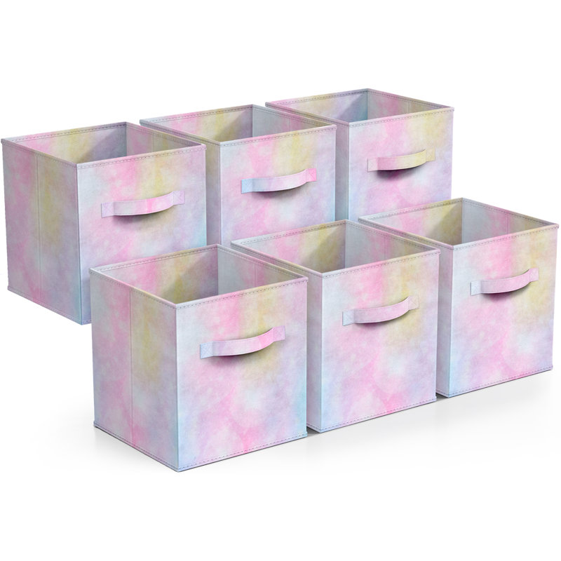 Sorbus 11 Inch Fabric Storage Cubes - Sturdy Collapsible Storage Bins & Handle - 6 Foldable Baskets for Organizing Clothes, Toys, Books - Multi Colored Storage Baskets for Shelves, Kids Room, Closets