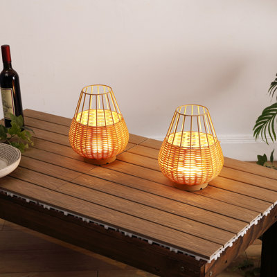 Elian 10" Modern Rustic Decorative Indoor/Outdoor Faux Wicker Rechargeable/Cordless Dimmable Integrated LED Table Lamp