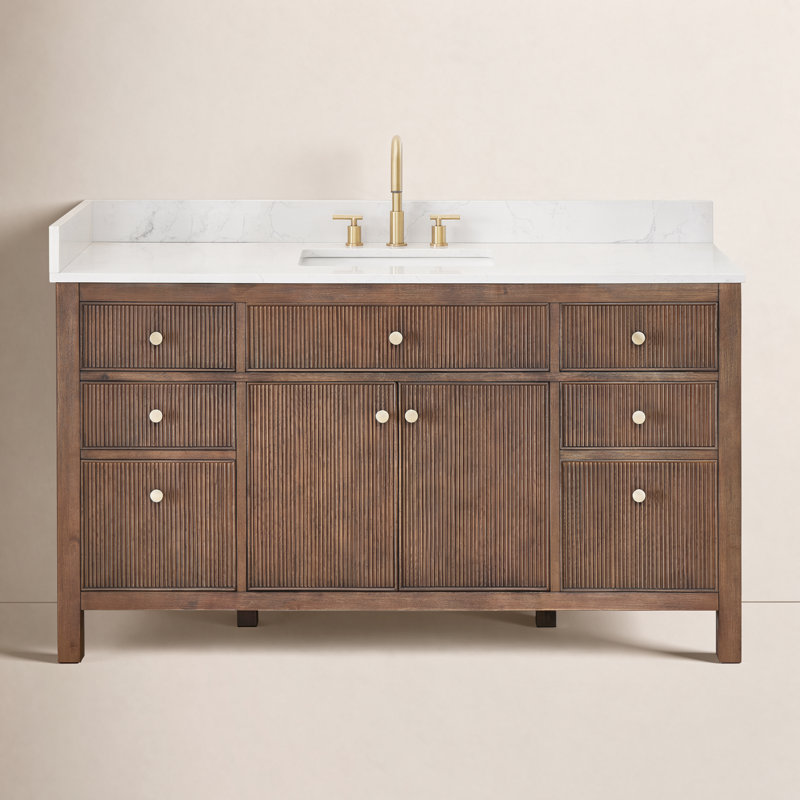 Meuble-lavabo simple 60 po avec miroir Lala, Chêne brun brossé