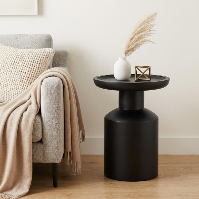 18" Black Solid Wood Round End Table