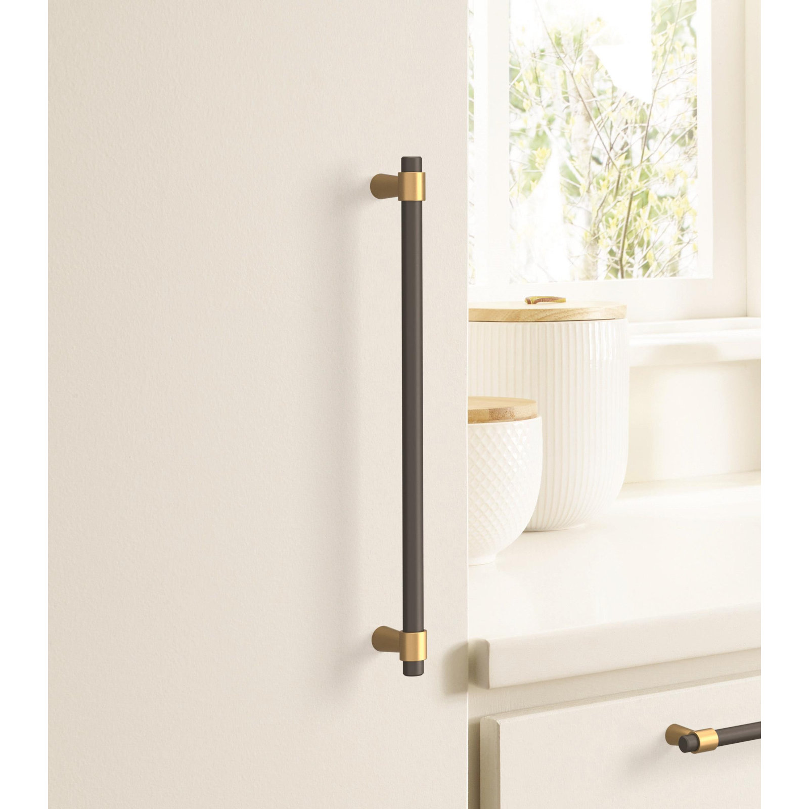 Mergence Bar Pull, Matte Black/Champagne Bronze, 8 13/16"