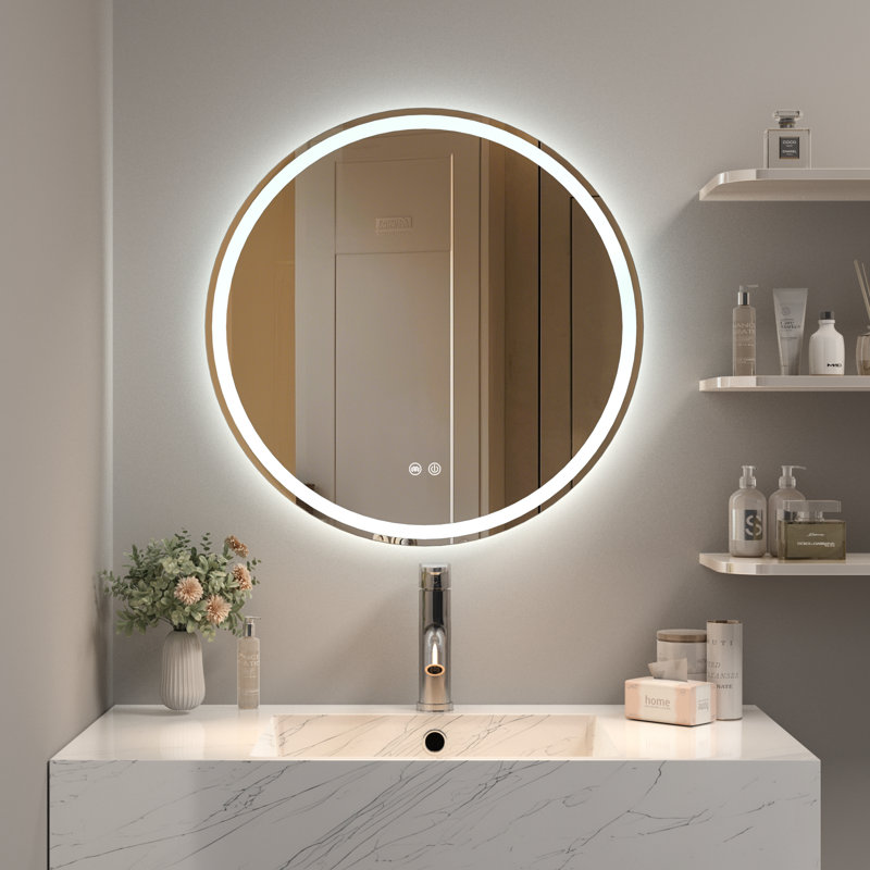 Round LED Mirror 3 Colors & Brightness Adjustable with Anti-Fog, 24" x 24"