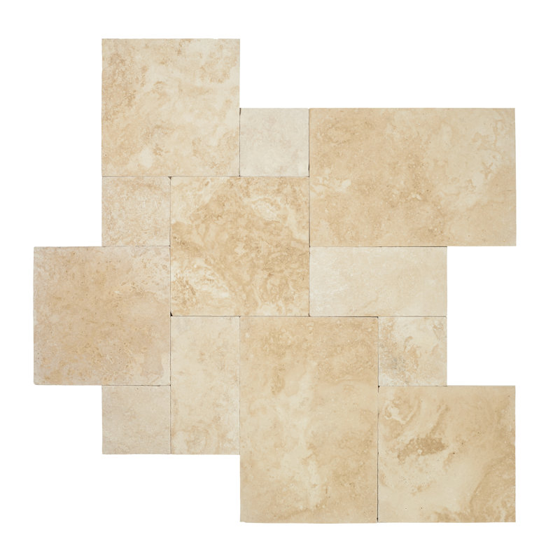 Ensemble de pavé Travertine Marzana crème à motif dégringolé (160 pieds carrés / unité, 120 pièces)