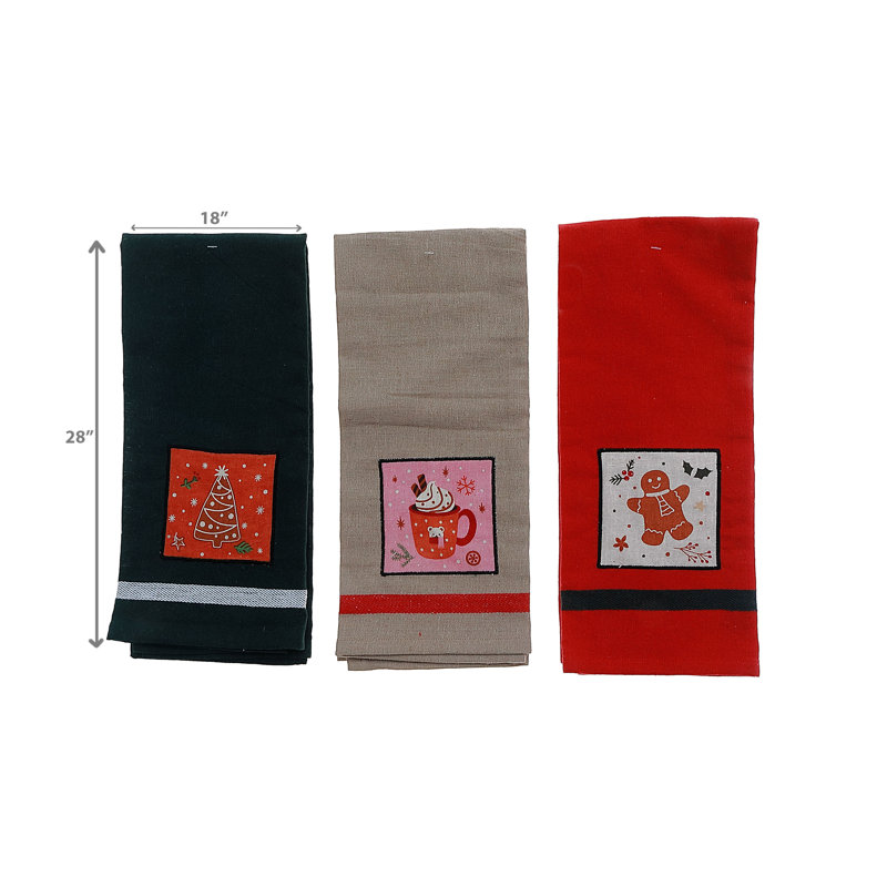 Ensemble de 3 serviettes de cuisine intégrées en coton à imprimé Holiday