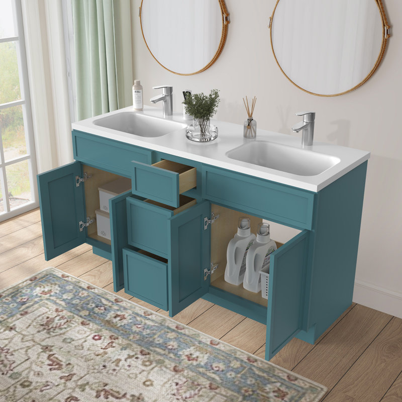 Base de meuble-lavabo double 60 po seulement, Bleu sarcelle