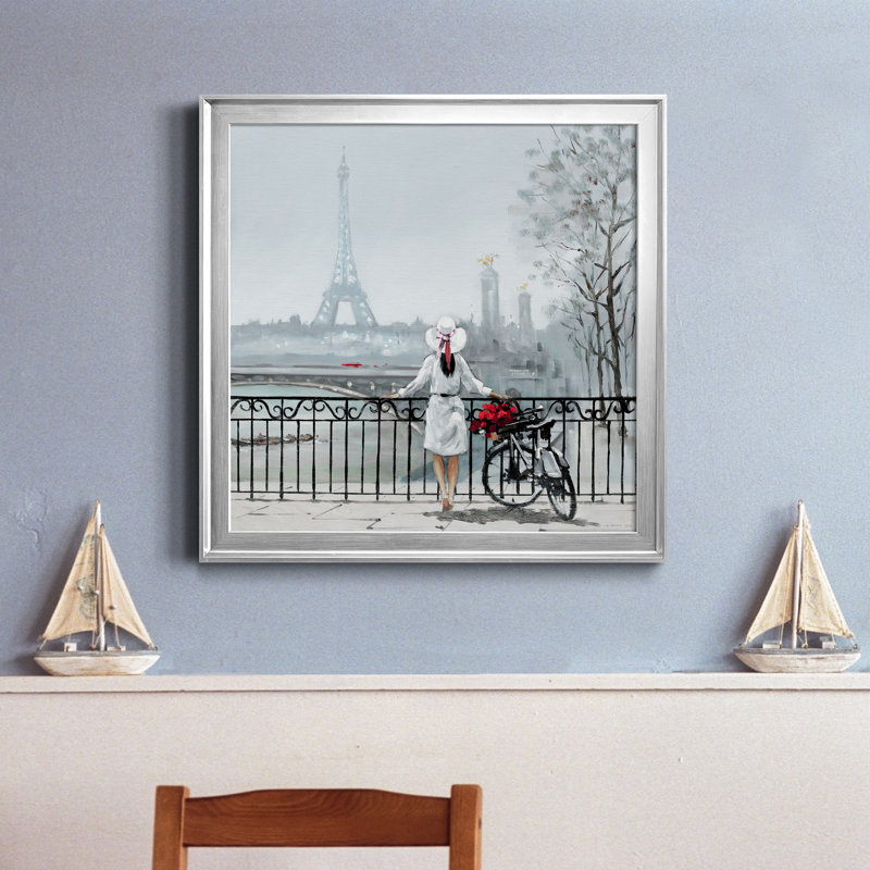 Lady in Paris - Peinture sur toile encadrée, H 28 x l 28 po x P 1 po, Toile encadrée argentée