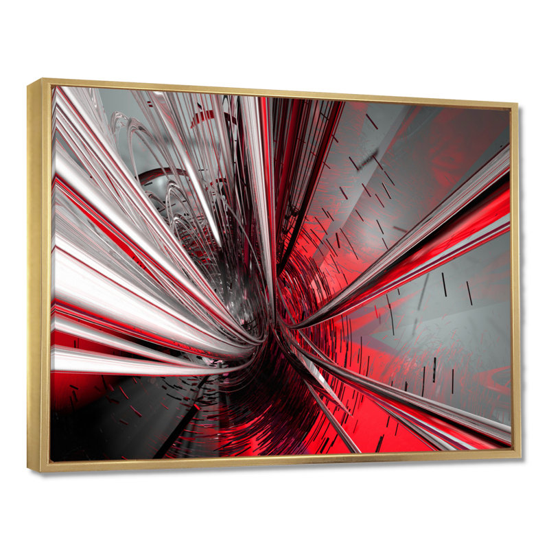 « Fractal 3D Deep into Middle » - Impression d'art graphique, 24" H x 32" W, Reproduction avec cadre flottant, Or