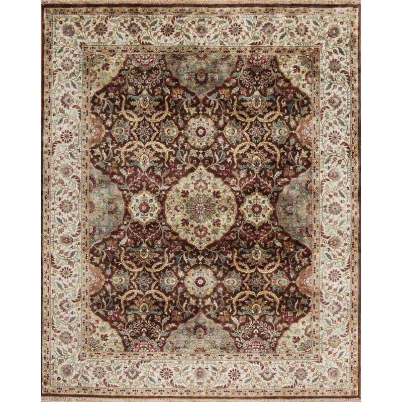 Silver Screen Hand Knotted Wool Area Rug in Chocolate/Cream, Rectangle 4' x 6'