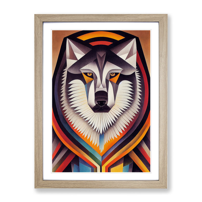 Wolf In Abstract No.1 - Print, Oak Framed Paper, 66cm H x 48cm W, White