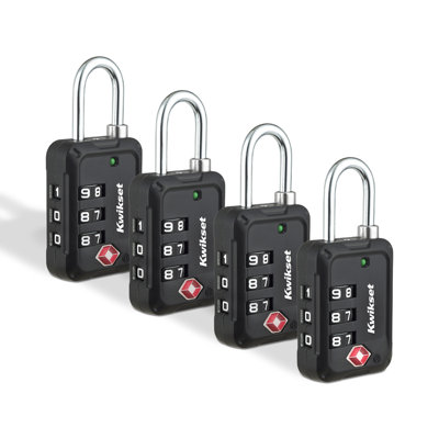 Serrure à bagage approuvée par la TSA Kwikset, 3 chiffres, corps 1-3 / 16 po, paquet de 4, noir