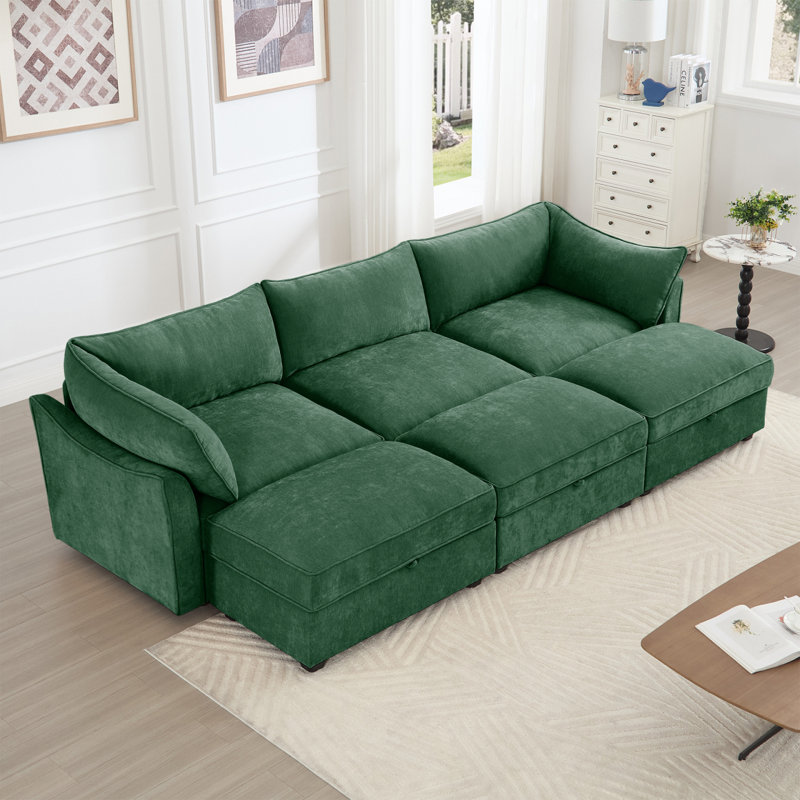 Canapé avec repose-pieds, canapé-lit de cinéma maison à siège large et profond pour le salon, canapé modulaire modulaire avec tiroir coulissant de rangement sous chaque siège, chenille