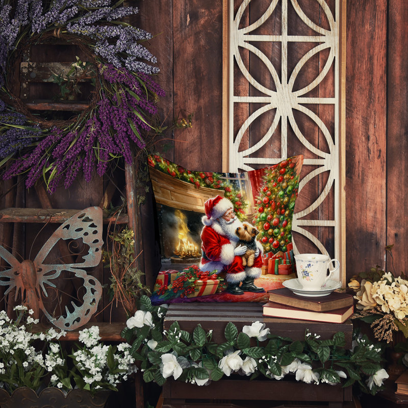 Coussin Norfolk Terrier and Santa Claus, H 14 po x l 14 po