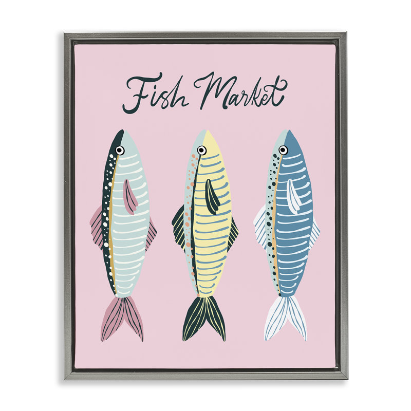 Cadre flottant Quirky Coastal Fish Market, design par Hey Bre! Creative Studio, H 31 po x l 25 po, Cadre flottant gris lustré