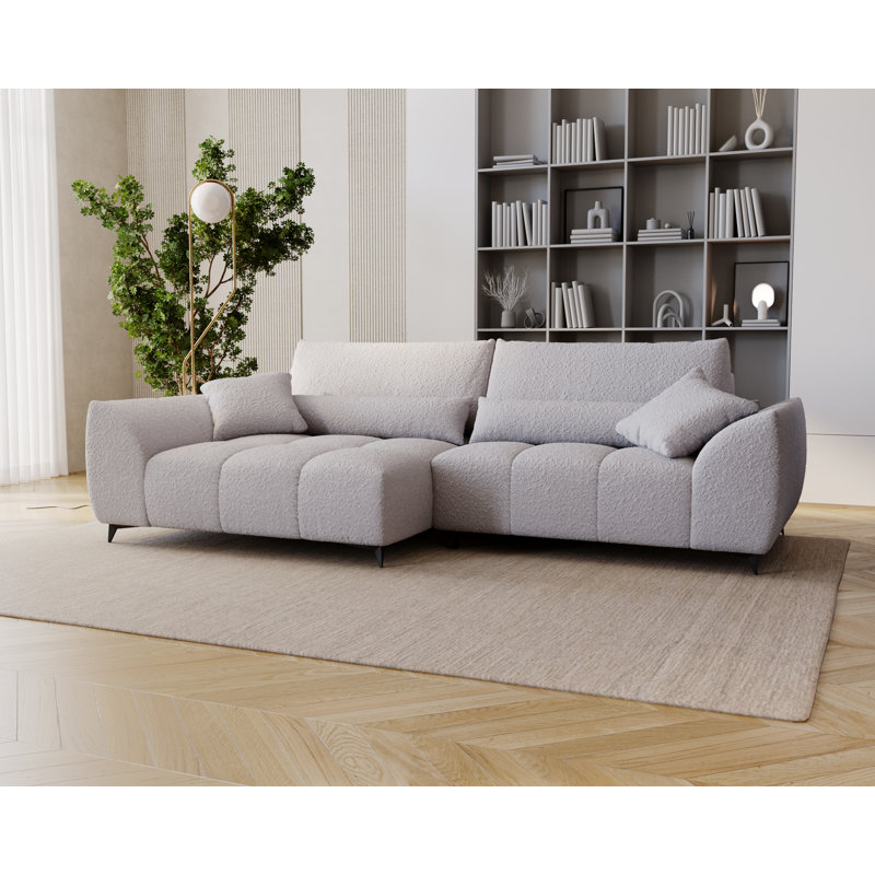3 Seater Corner Sofa, Light Grey, Left Hand Facing