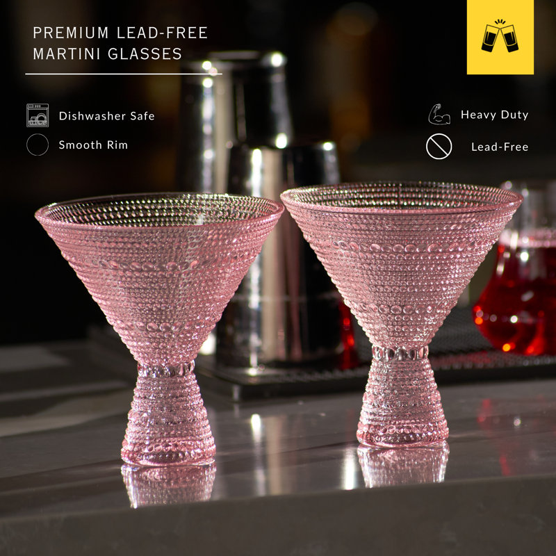 Pink Hobnail Martini Glasses - Embossed Martini Glasses 9oz