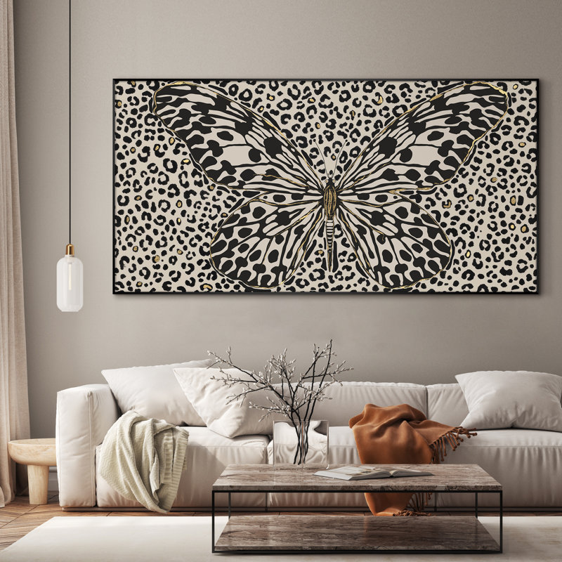 Imprimé léopard avec art décoratif papillon, H 24 po x l 46 po