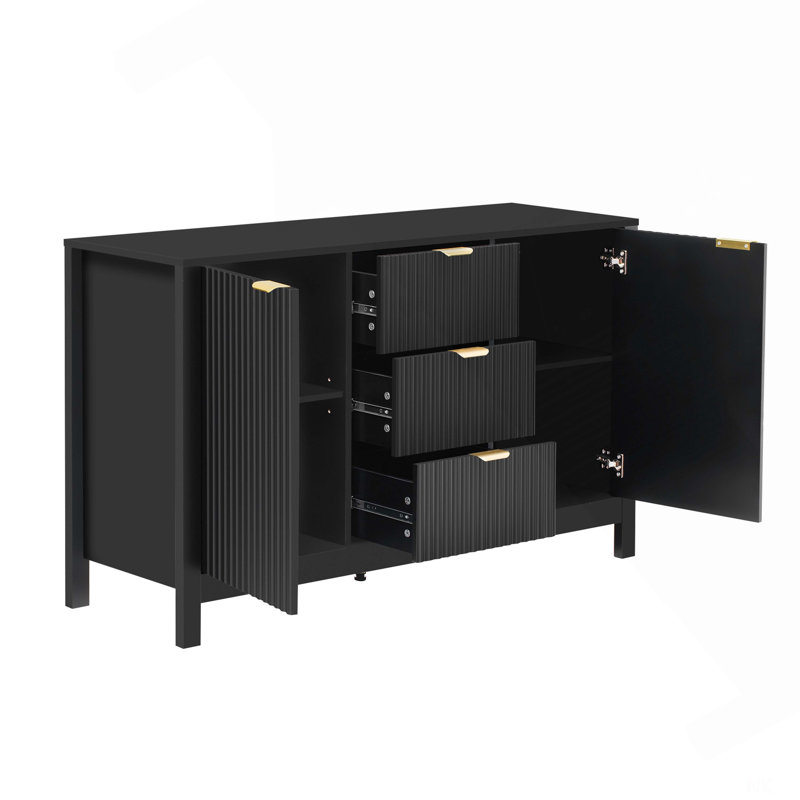 Armoire d'entrée avec motif ondulé - 3 tablettes réglables, Noir
