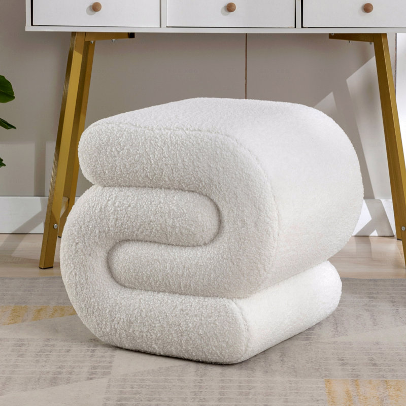 Tabouret de maquillage avec repose-pieds Teddy, Ivoire ivoire