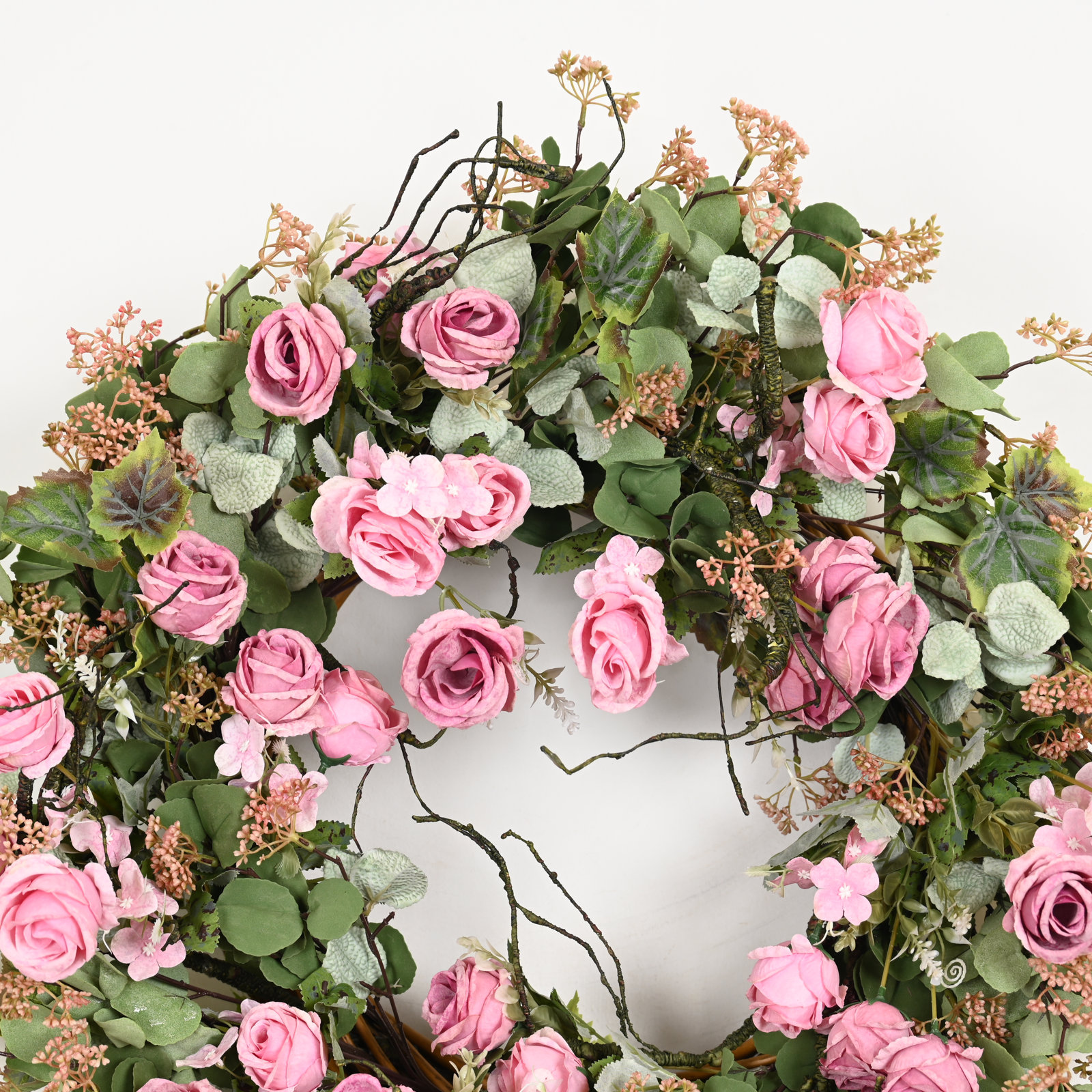 26" Handcrafted Eucalyptus Rose No Holiday Wreath