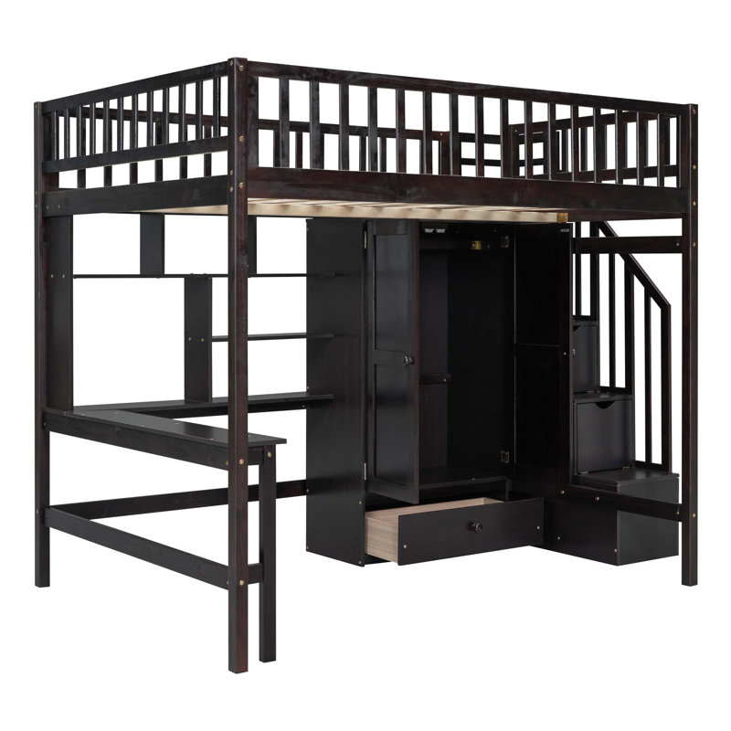 Lit mezzanine avec tiroirs Jamner Kids, Espresso, Double