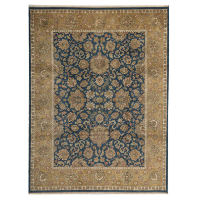 Tapis bleu et doré de haute qualité noué à la main