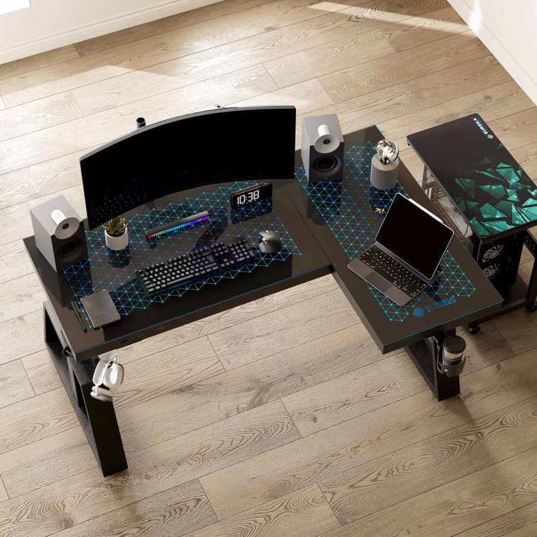 EUREKA ERGONOMIC RGB Glass Gaming Desk, Music Studio Desk, 47 Inch  Adjustable Height Computer Desk Music Sensing LED Sit Stand Desk for Home  Office