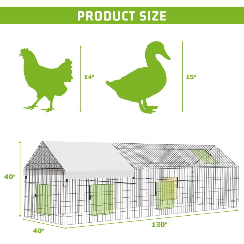 Grand poulailler avec serrure de porte sécurisée, enclos pour animaux portable pour poulets, canards, lapins, arrière-cour et ferme (130 po x 40 po x 40 po)