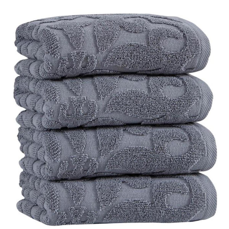 Ensemble de quatre serviettes de toilette grises à motifs floraux en coton turc, 40 x 75 cm