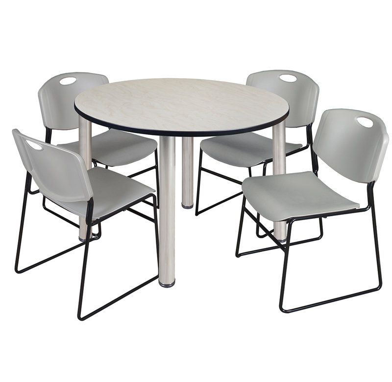 Plateau de table Kee, 4 chaises empilables, Chrome, Érable